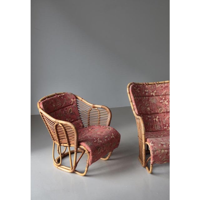 Set of Scandinavian Modern Rattan Lounge Chairs attributed to Tove Lindt-Larsen at Wengler, 1940s For Sale - Image 13 of 18