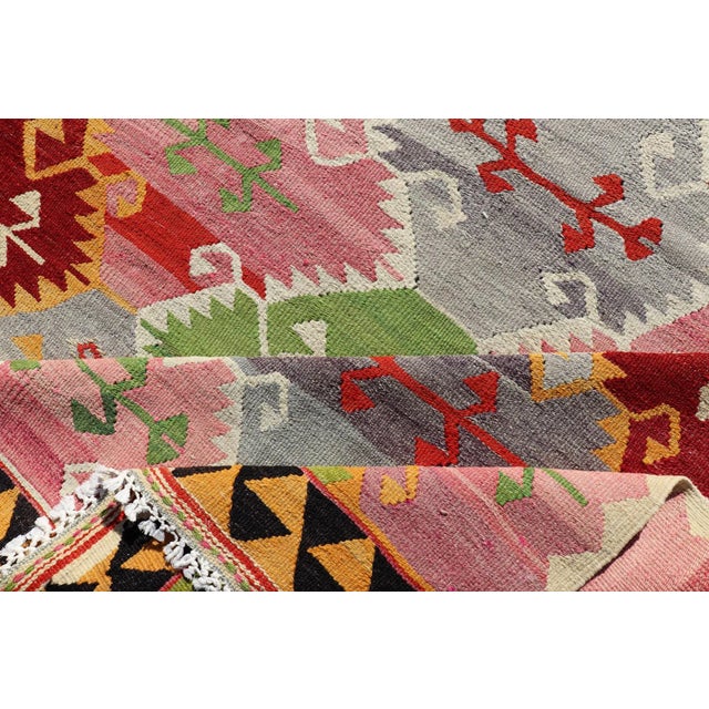 Mid 20th Century Vintage Turkish Kilim With Bright & Colorful Geometric Diamond Design For Sale - Image 10 of 12