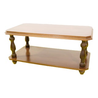 Wooden Coffee Table with Turned Legs and Top For Sale