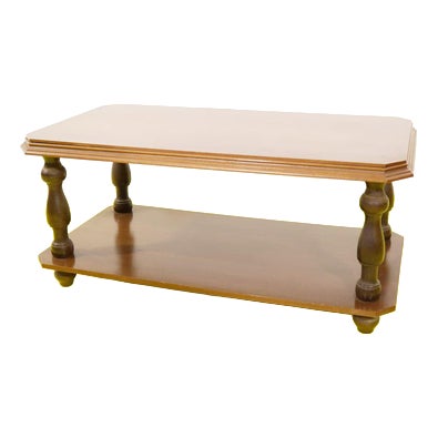 Wooden Coffee Table with Turned Legs and Top For Sale