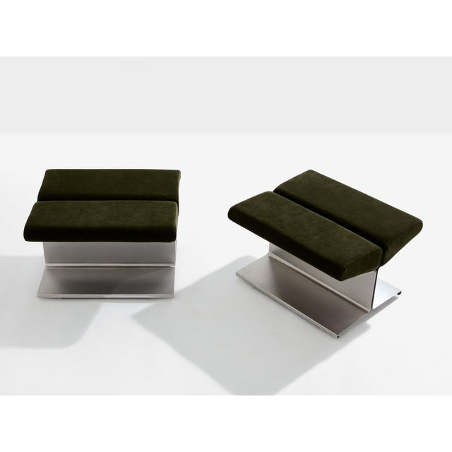 Paul Geoffroy for Uginox Stainless Steel Alcantara Ottomans 1975 For Sale - Image 4 of 9