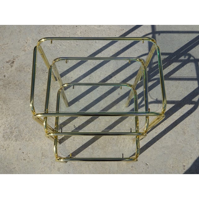 Nesting Tables in Gilt Metal and Tempered Glass, 1990s, Set of 3 For Sale - Image 16 of 16
