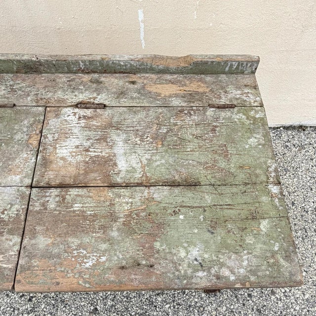 Antique French Primitive Rustic Green Distress Painted Flip Top Wood School Desk For Sale - Image 9 of 17