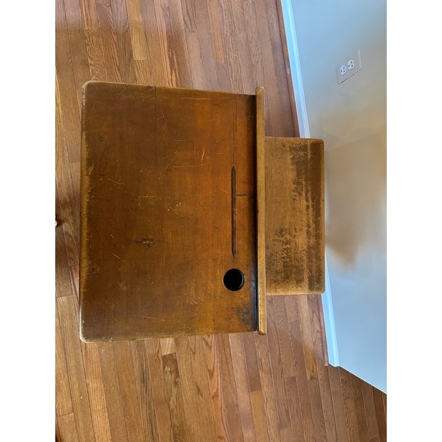 Wood Antique School Desk For Sale - Image 7 of 7