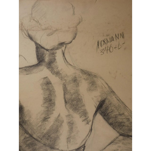 Mid-Century Modern Vintage 1950s Charles Normann Charcoal Female Study Drawing For Sale - Image 3 of 3