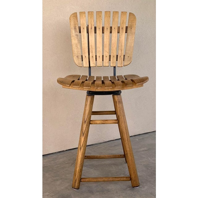 Mid-Century Modern Mid 20th Century Counter Height Wood Slat Swivel Stool in the Style of Arthur Umanoff For Sale - Image 3 of 8