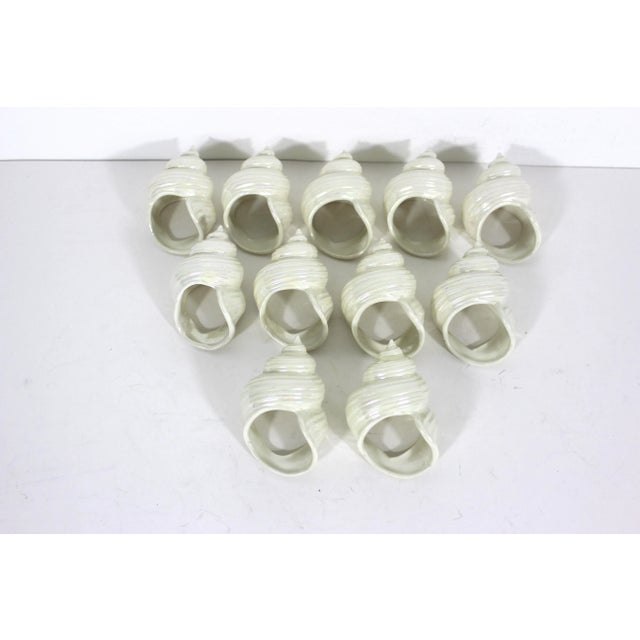 Iridescent Ceramic Snail Shell Napkin Rings- Set of 11 For Sale - Image 4 of 11