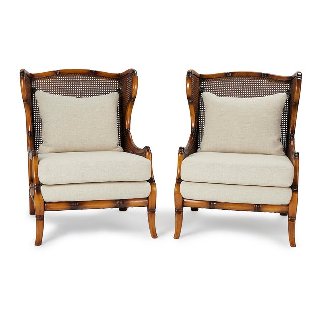 English 1970s Cane and Bamboo Frame Wing Chair For Sale - Image 3 of 5