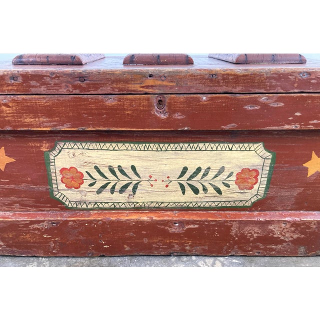 Wood Antique Hand-Painted Wood Trunk Tool Chest For Sale - Image 7 of 12