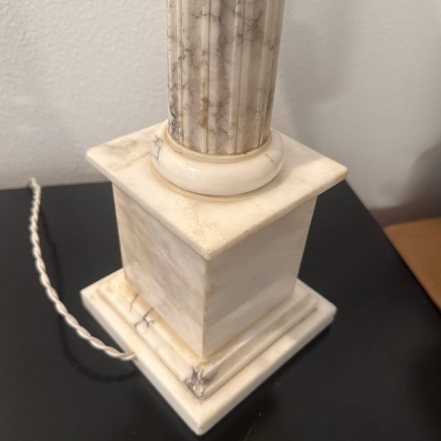 Mid-Century Modern Neoclassical Alabaster Marble Table Lamps Pair For Sale - Image 3 of 14