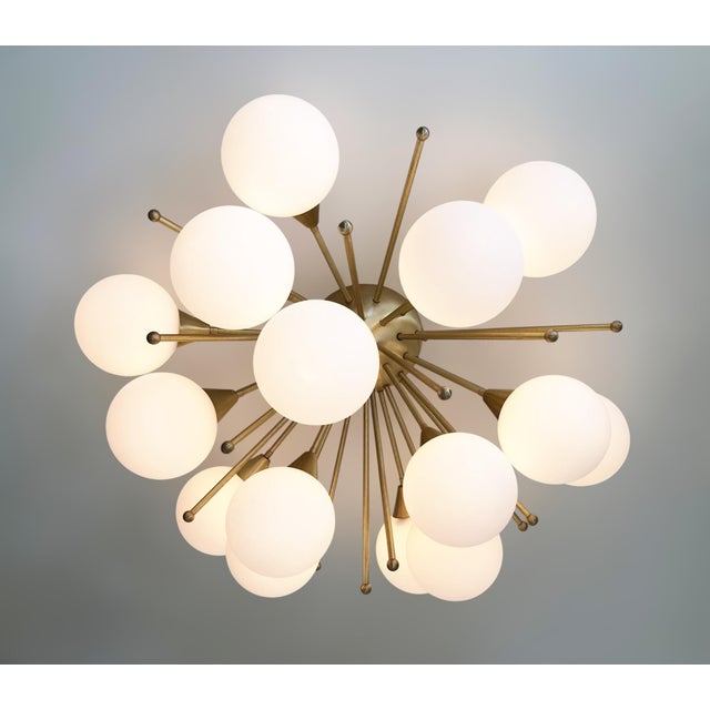 Metal 21st Century Mezzo Satin Brass Matte White Murano Flush Mount by Fabio LTD For Sale - Image 7 of 10