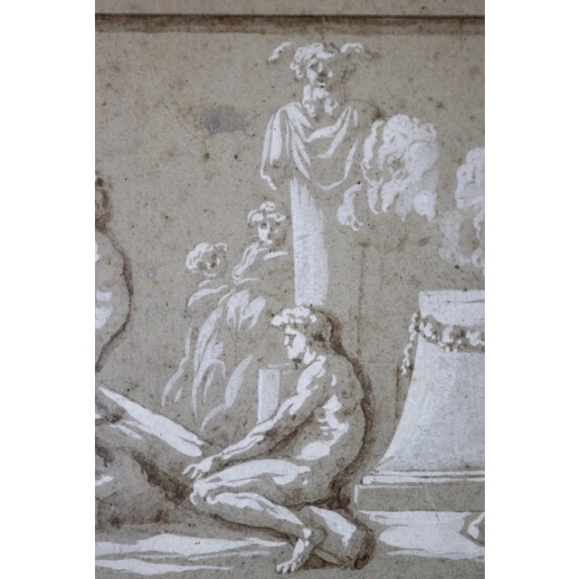 Antique Original 1700's Italian Design for Frieze Figural Wash Drawing For Sale - Image 9 of 12
