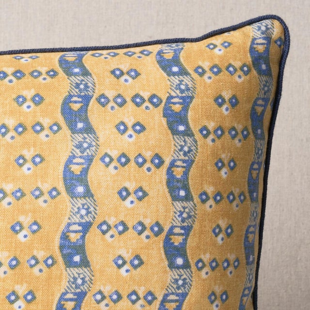 This pillow features Ottilie Stripe. A unique and intricately detailed scalloped stripe, Ottilie Stripe in yellow has...