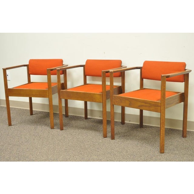 Vintage Kimball Mid Century Modern Oak Stacking Dining Arm Chairs