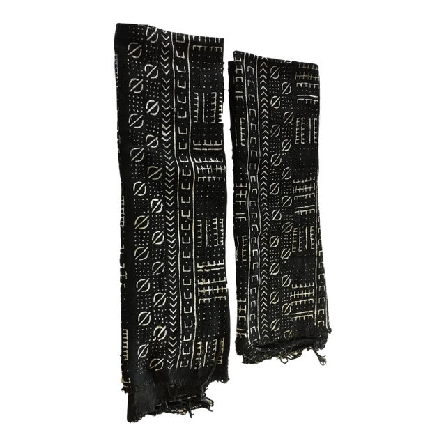 #1838 Vintage African Mali Black and White Mud Cloth Textile / Pair 61" by 46" Pair For Sale