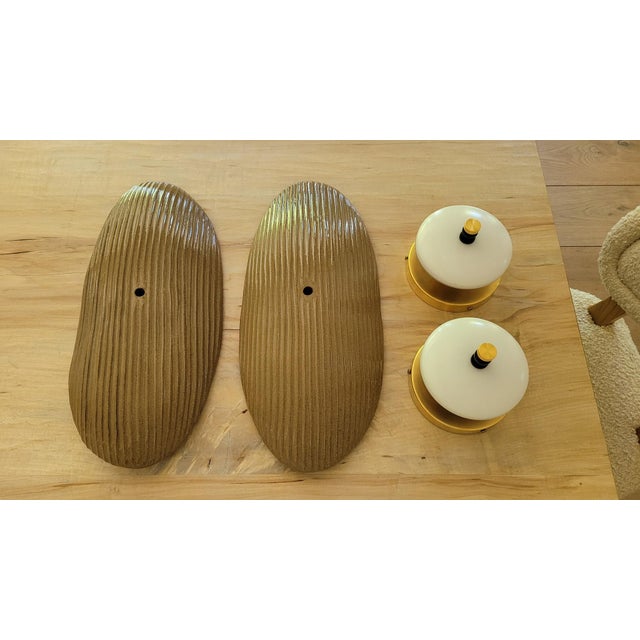 Brown Pair of Durga Sconces, Ceramic, Glazes, Brass & Lighting Components For Sale - Image 8 of 8