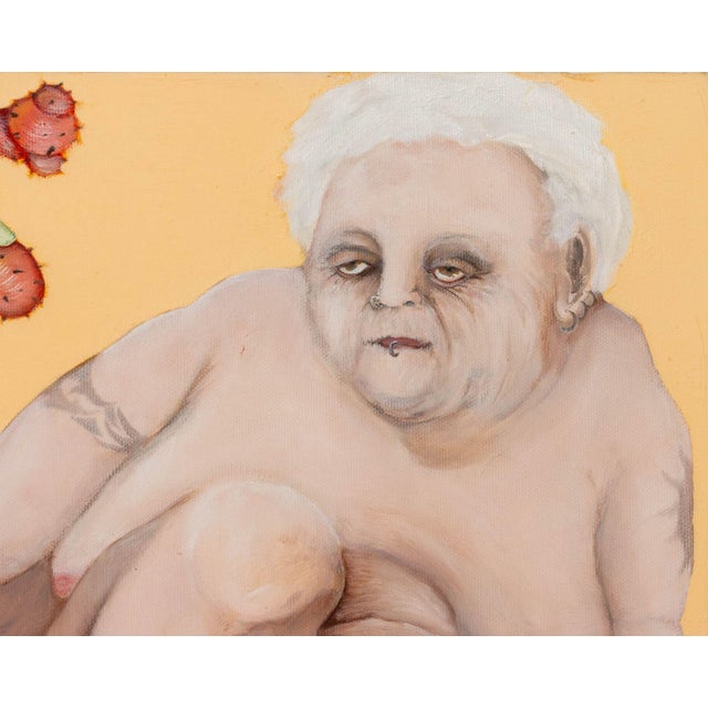 T. Phillips (XX-XXI), Portrait of a Nude Old Woman, Oil on Canvas, 2004, woman with tattoos and piercings, red painted...