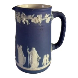 1930s Wedgwood Jasperware Blue and White NeoClassical Pitcher, England For Sale