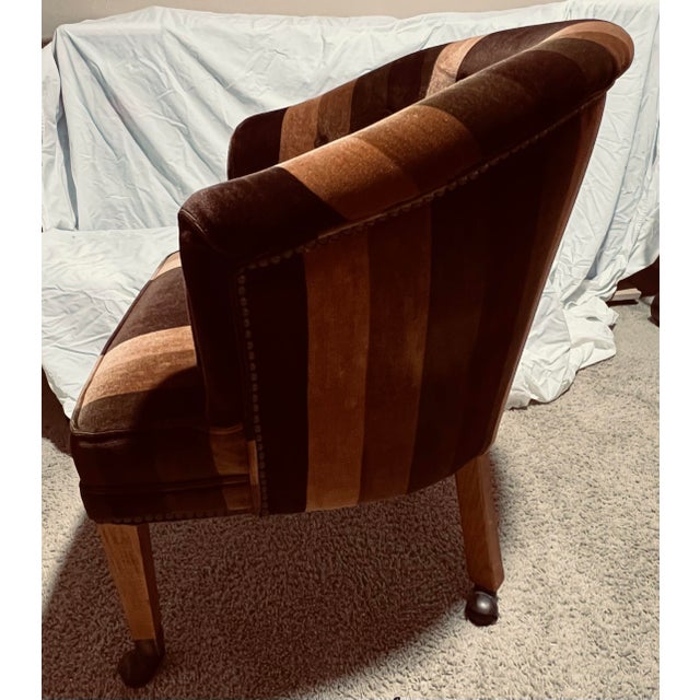 Vintage Art Deco St Timothy Chair Company Velvet Barrel Back Club Chair For Sale In Phoenix - Image 6 of 12