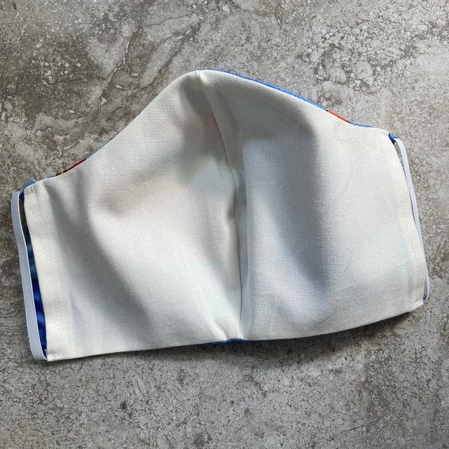 Authentic Hermes Les Folies Du Ciel Silk Scarf reinvented into a face mask. Original silk screen scarf design c.1984 by...