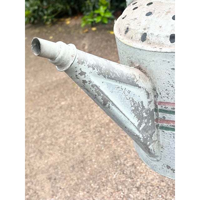 1940s 1940s Vintage Painted Striped Farmhouse Galvanized Garden Watering Can For Sale - Image 5 of 10