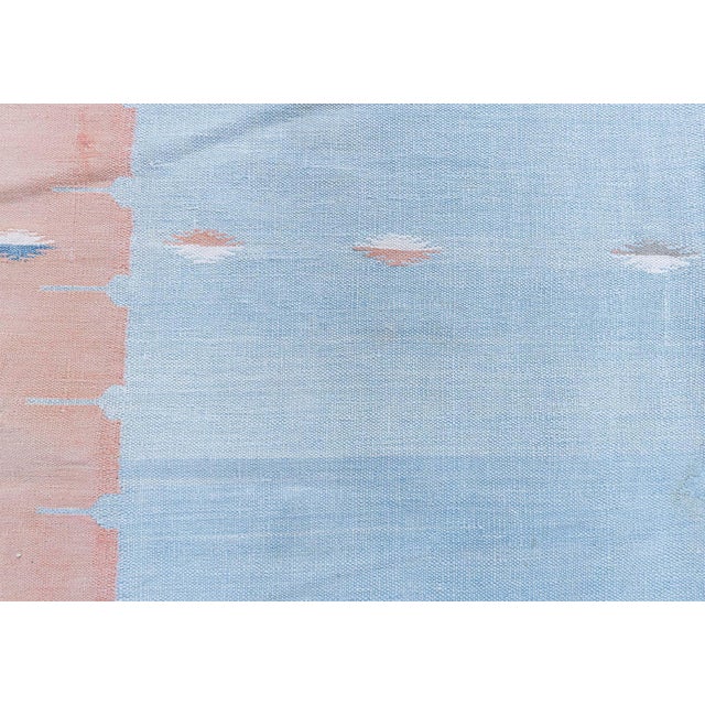 Textile Doris Leslie Blau Vintage Indian Dhurrie Blue Flatweave Cotton Rug For Sale - Image 7 of 9