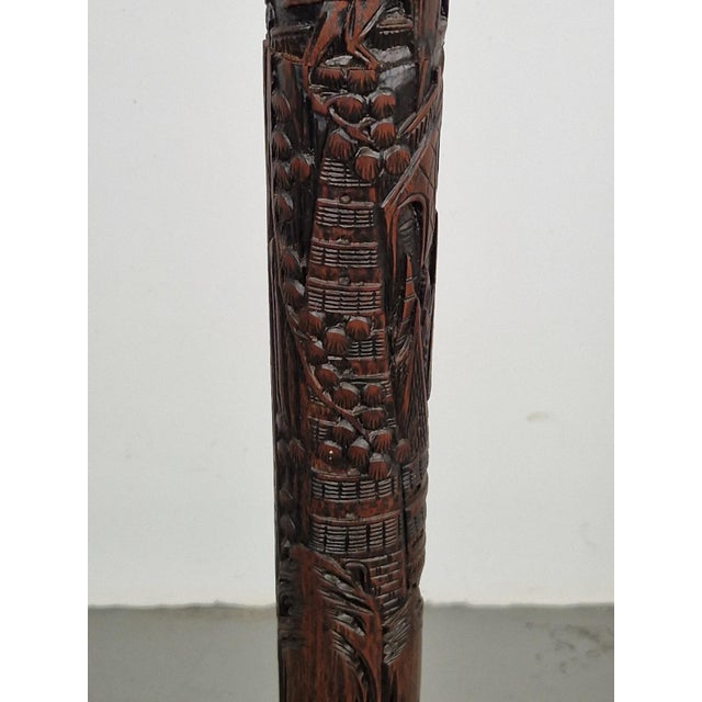 Art Deco Asian Style Carved Wood Floor Lamp, 1930s For Sale - Image 3 of 15