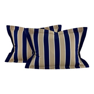 Designer Vicki Payne Free Spirit Cream Navy & Taupe Stripe Pillow Covers- Pair For Sale