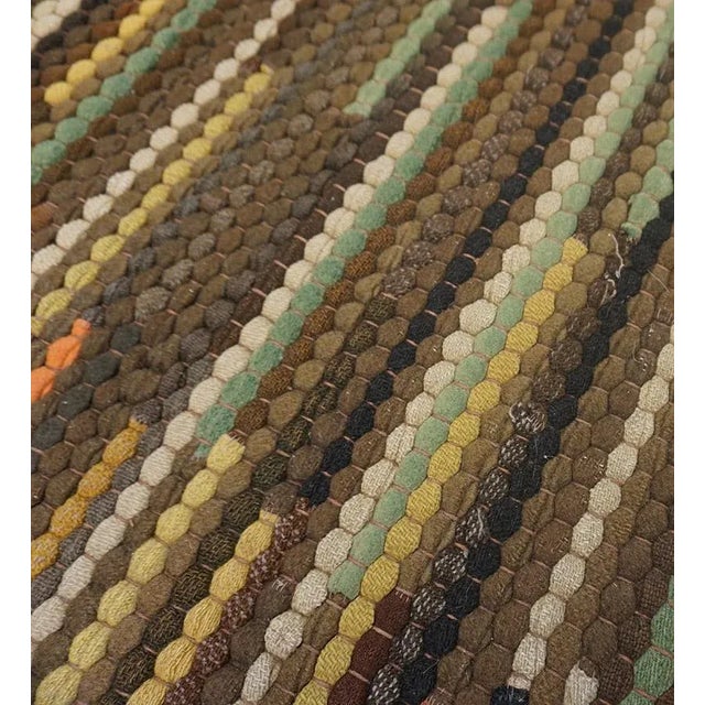 1930s Multi Brown Stripe Folk Art Antique American Braided Rug 3'6'' X 13'9'' Wool Carpet Runner For Sale - Image 9 of 15