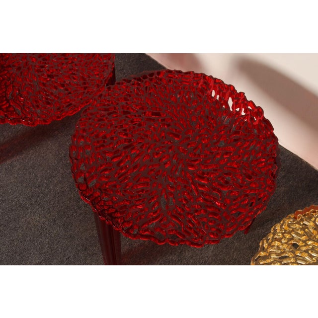 Set of Three Red and Gold Acrylic "T" Tables by Patricia Urquiola for Kartell For Sale - Image 12 of 18