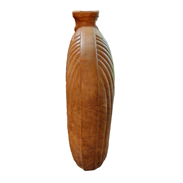 MCM Large Hand-Carved Asymmetrical Wood Art Vase / Sculpture Statement Piece For Sale - Image 4 of 6