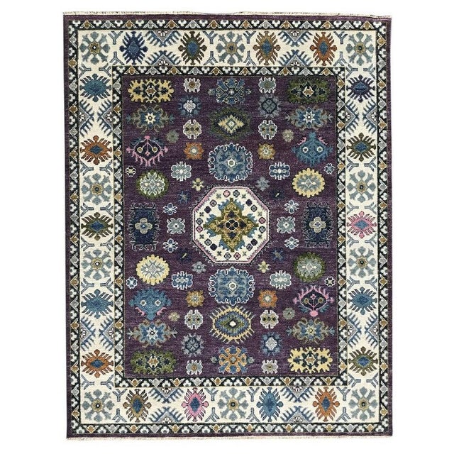 10x14 Purple Hand-Knotted Wool Floral Constellation Traditional Carpet Rug For Sale - Image 9 of 9
