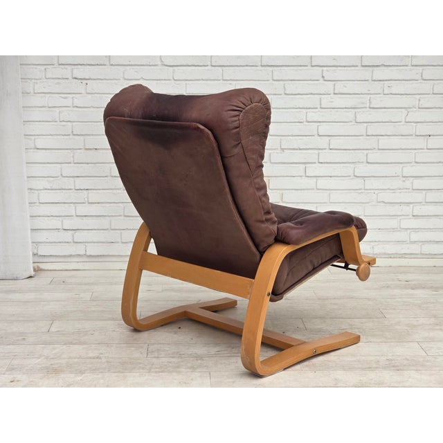 Wood Scandinavian Adjustable Armchair in Furniture Leather and Bentwood, 1970s For Sale - Image 7 of 18