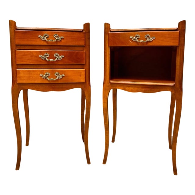 French Cherry You and Me Nightstands with Drawers and Open Shelf, 1960s, Set of 2 For Sale