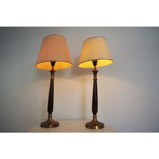 Mahogany, Brass & Cotton Hats Tale Lamps from Abat Jour, 1950s, Set of 2 For Sale - Image 17 of 18