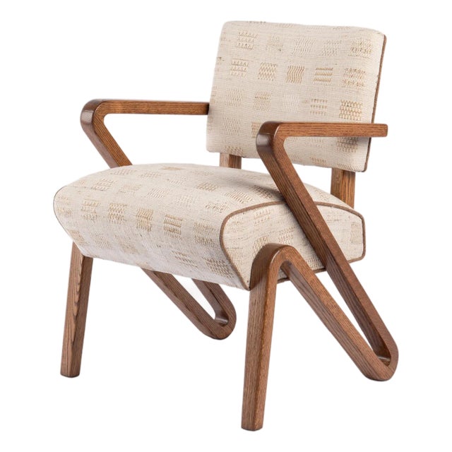 Rare "Grasshopper" Form Accent Chair in Hand-Woven Silk & Linen For Sale