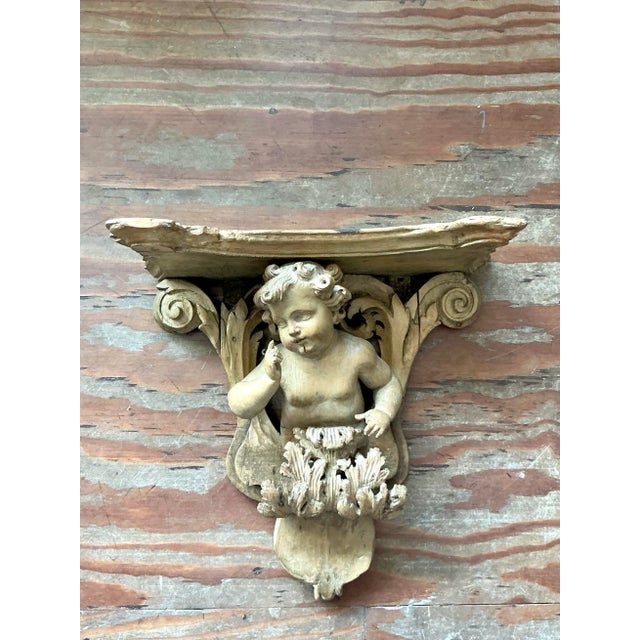 Wood Vintage Regency Hand Carved Putti Bracket For Sale - Image 7 of 7