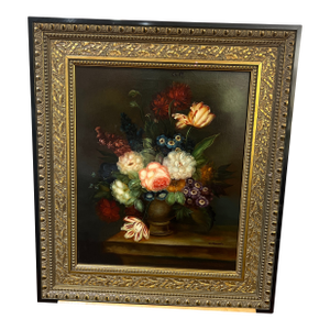 20th Century Oil on Canvas European School Floral Still Life Signed E.Grand Framed
