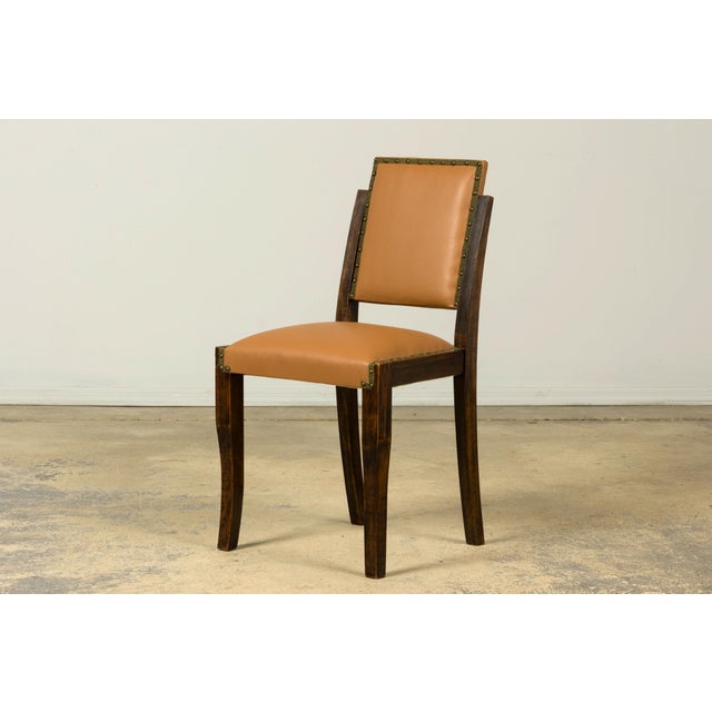 Wood Set of 6 1930s French Art Deco Maple Dining Chairs in Tan Leather For Sale - Image 7 of 18