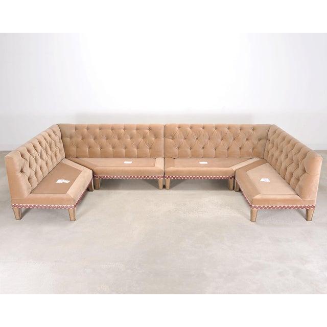 Bespoke Tufted Velvet 4-Piece Banquette Sectional Sofa 12 Ft For Sale - Image 13 of 18
