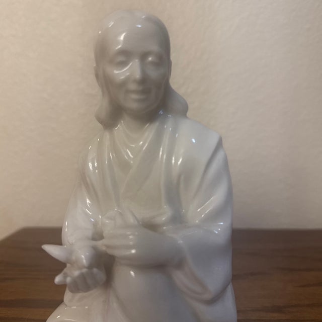 Ceramic Mid-20th Century Japanese Blanc De Chine Style White Porcelain Seated Okimono Figurine For Sale - Image 7 of 8