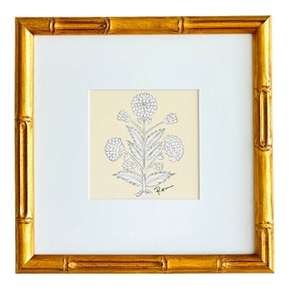 Hand-Painted Jaipuri White Floral Motif Painting. Framed For Sale