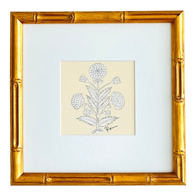 Hand-Painted Jaipuri White Floral Motif Painting. Framed For Sale