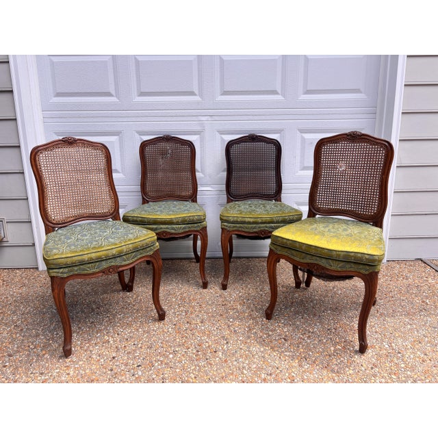 Green Mid Twentieth Century Set of Four Country French Cane-Back Dining Side Chairs by Richard Wheelright For Sale - Image 8 of 8