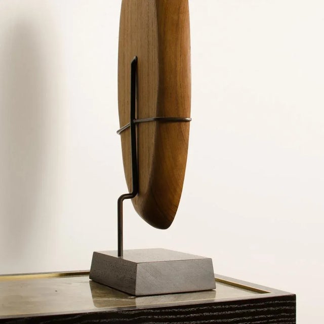 Carved Wood Almond Shaped Scuplture & Base For Sale - Image 4 of 8