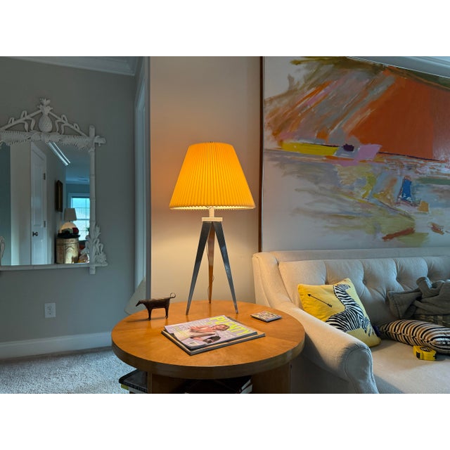 Contemporary 1980s Brushed Steel Tripod Table Lamp For Sale - Image 3 of 10