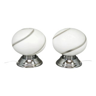 Italian Murano Glass and Chrome Table Lamps, 1960s, Set of 2 For Sale