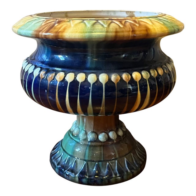 Antique 19th Century French Majolica Urn Planter or Flower Pot For Sale