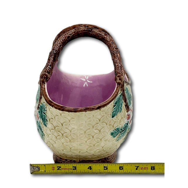 Rare & Beautiful Large Size Antique Victorian Majolica Basket With Outstanding Colors - Circa 1880s For Sale - Image 18 of 18