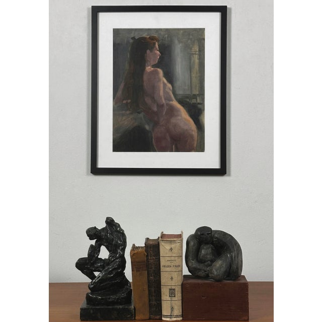 Mid-Century Modern Vintage Expressionist Female Nude Portrait, Framed (Oil on Paper) For Sale - Image 3 of 3